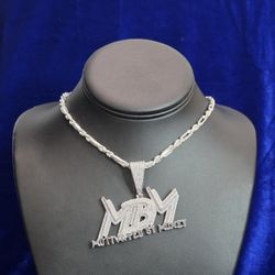 Silver Moissanite MBM Pendant With Chain 