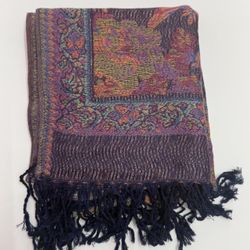 New | Limited Edition: Navy Blue Pastel Multicolor Pashmina Shawl