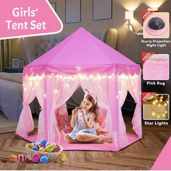 Princess Tent with Carpet Star Lights