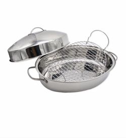Mainstays 18 inch Jumbo Roasting Pan with Lid and Basting Rack, Stainless Steel, 3-Pieces