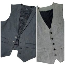 2 Marc Anthony Slim-Fit Lapel Suit Blazer Vest Mens Size Small S Dark Light Grey