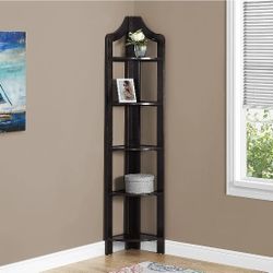 Monarch Specialties Lori 71"H 5-Shelf Corner Bookcase, Cappuccino