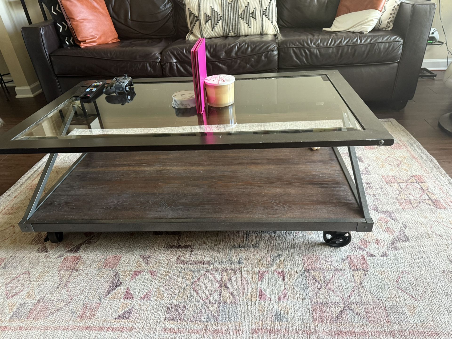Modern Glass + Wood Coffee Table