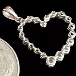 One of a Kind 10K White Gold Heart Artist Sign Natural Dismond Pendent , Acid Tested/Diamond Tested 