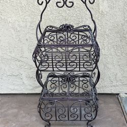 Wrought Iron Basket Stand Large Heavy Two Tier With Lids