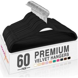 Black Velvet Hangers 60 Pack, Non Slip Clothes Felt Hanger Heavy Duty for Coat, Premium Slim Space Saving Suit Hangers for Closet Organizer, 360° Rota