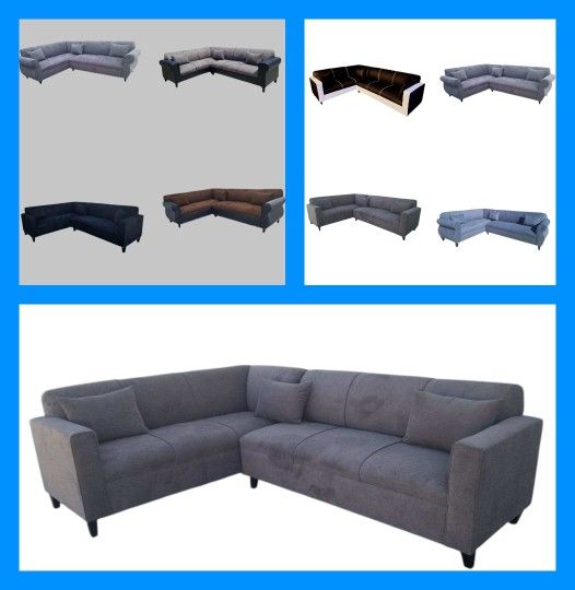 BRAND NEW 7X9FT SECTIONAL COUCHES SOFA CHAISE, Dark Granite FABRIC, CUSTOM MADE AVAILABLE 