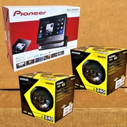 Pioneer 7" Flip Out Touchscreen Stereo Single Din USB Apple Carplay Android Auto DVD CD Kicker 2 Sets 6 1/2" 2-Way Coaxial Speaker System 480 W Packag