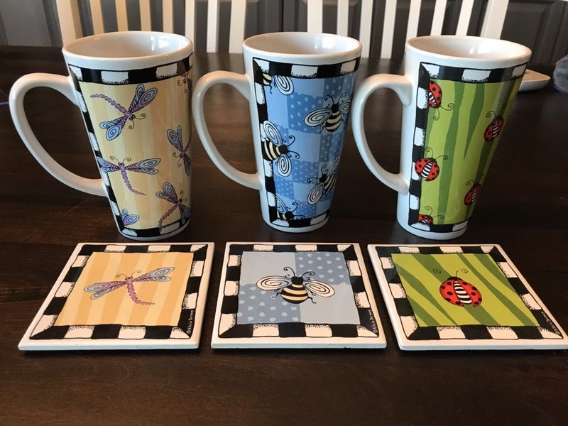 3 Alicia Tormey Mugs/Cups/Coffee w/matching coasters