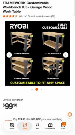 Ryobi Framework Customizable Workbench Kit