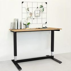 Height Adjustable Computer Desk Electric, 48 x 24 Inches, Black Frame Teak Tabletop