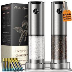 Electric Salt and Pepper Grinder Set, Battery Automatic Salt and Pepper Shaker with Adjustable Coarseness, Large Capacity Pepper Mill with LED Kitchen