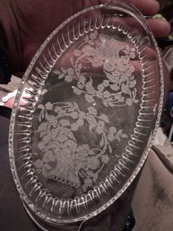 Clear Glass Oval Serving Tray with Floral Pattern