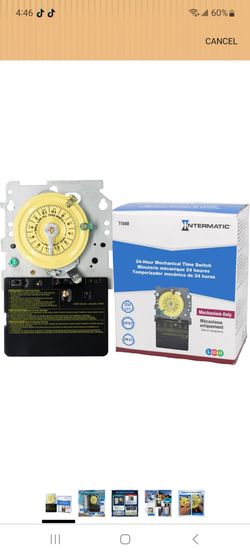 Intermatic T104M 24-Hour Mechanical Timer Mechanism, 208-277V DPST
Mechanism-Only Heavy-Duty Replacement with Manual Override, 208-277 VAC, DPST, for