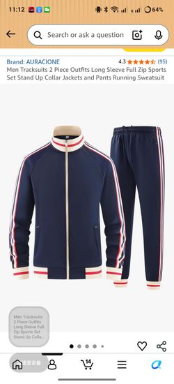 Men Tracksuits 2 Piece Outfits Long Sleeve Full Zip Sports Set Stand Up Collar Jackets and Pants Running Sweatsuit