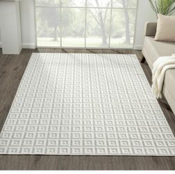 NEW 4x5 Geometric Beige & White Rug