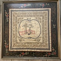Framed Vintage Japanese Silk Embroidery Art