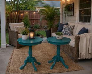 New Teal Round Pedestal Side Tables – Set of 2