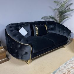 Rome Black Velvet Living Room Set / 2pc