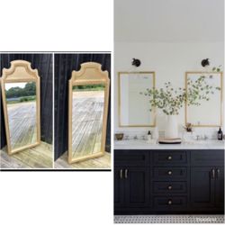 Pair Of Arched Vintage Gold Vanity Wardrobe Salon Mirrors