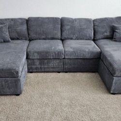 ✅️✅️4 pc fog grey corduroy fabric sectional sofa with double chaise✅️✅️