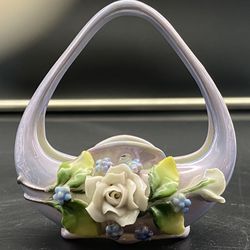 Vintage miniature porcelain lusterware iridescent flower basket, Made in Germany