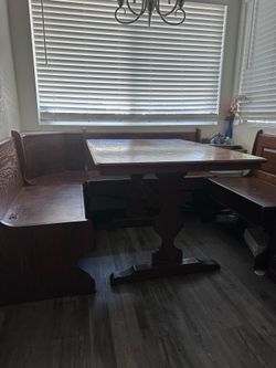 Solid Oak Dining Table with Benches - As Is