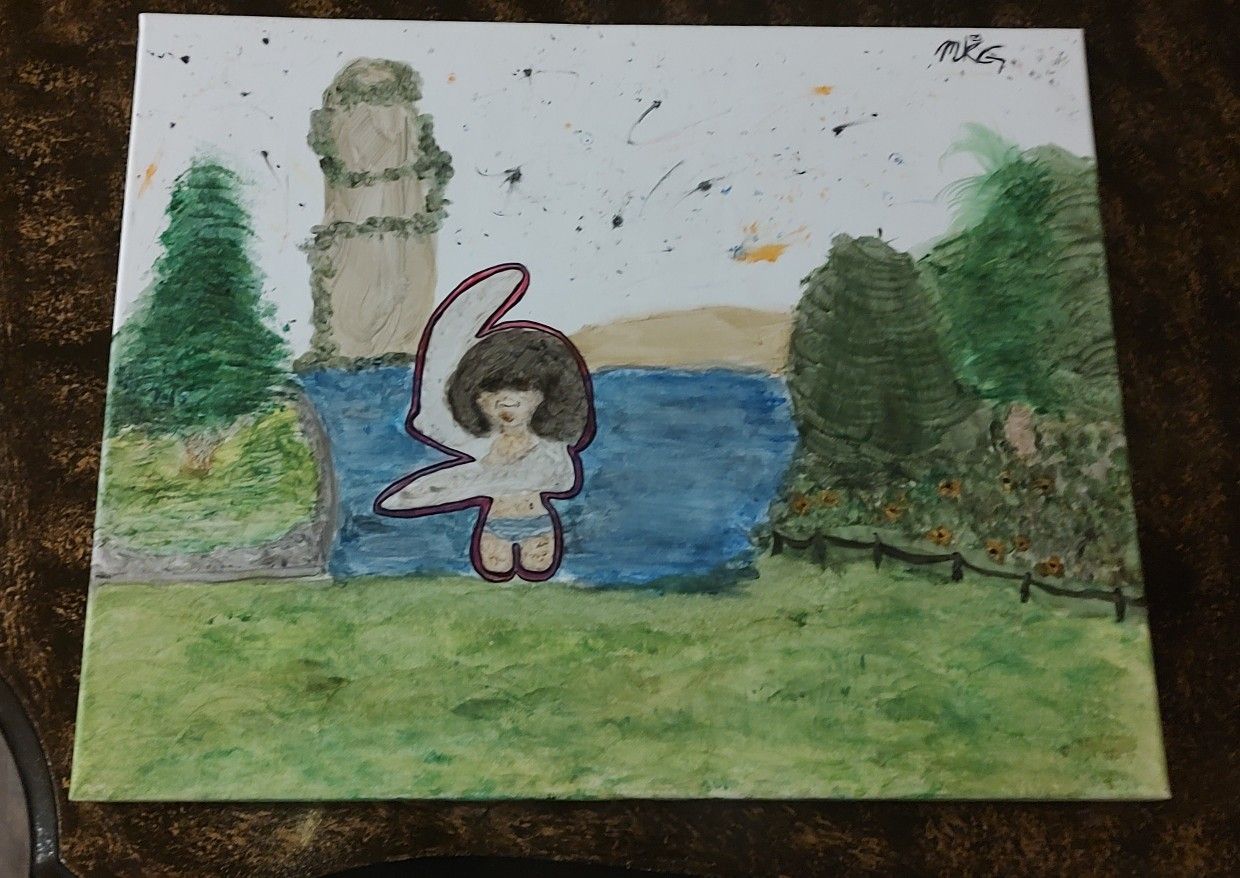 Untitled 16"x20" canvas painting (cherub)