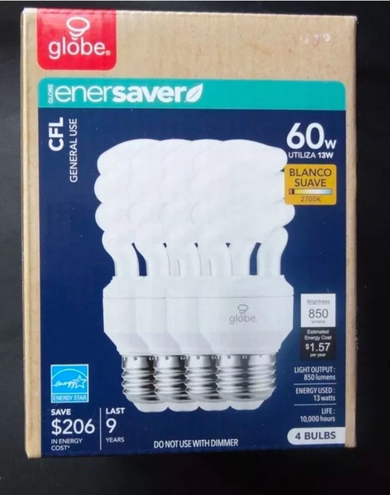 Globe EnerSaver 13W/60W CFL 2700k Bulbs Soft White (4 CFL Pack)
