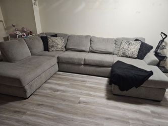 Large Gray Fabric Sectional Sofa