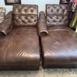 Long Power Reclining Sofa Lounger Set Brown Leather 