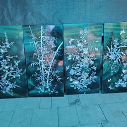 A VIETNAMESE FOUR PANEL MOTHER-OF-PEARL INLAID
