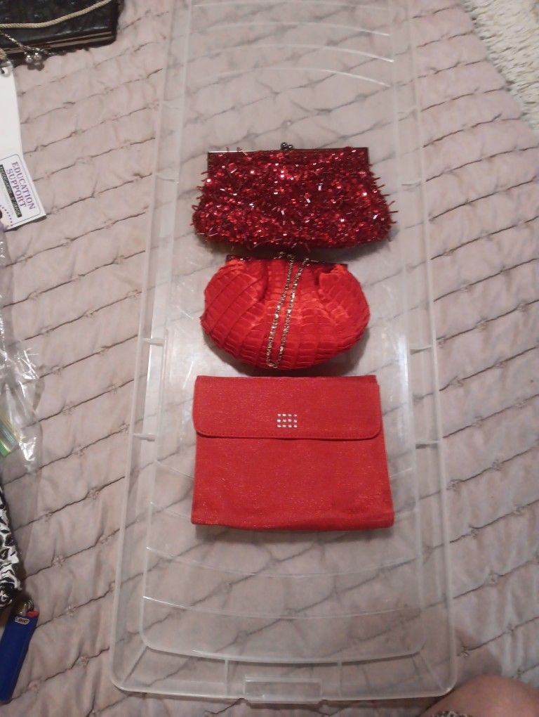 3 Small Red Fancy Vintage Bags Purse $45 OBO
