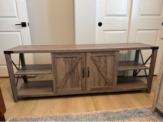 AMERLIFE 68" TV Stand Wood Metal TV Console Industrial Entertainment Center Farmhouse with Storage Cabinets and Shelves for TVs Up to 78", Rustic Gray