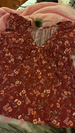 Red floral blouse