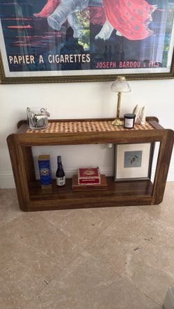 Vintage walnut wood Woven curved arc entrance Table