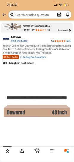 ⚡️🏠 48” Ceiling Fan Downrod Black 1” Diameter Heavy Duty Extension Rod 🔧✨  📍 Pickup Location: s. Durango & 215 near IKEA  Description: Brand new 48