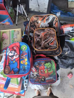 Kids backpacks and educational books
