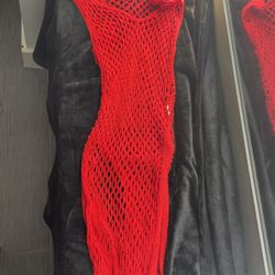 PrettyLittleThing Vibrant Red Mesh Dress swim cover up