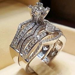 2pcs 925 Sterling Silver Cz Engagement Ring 