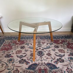 Round Glass And Wood Coffee Table