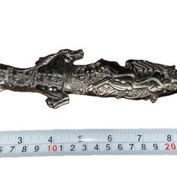 Vintage Warrior Horses Display Knife Engraved Sheath Silver -1980s