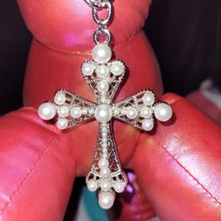 Pearl Cross Pendant And Three Piece Chain Set
