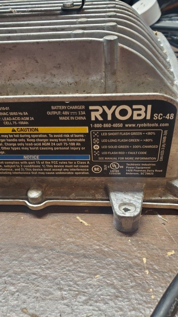 Ryobi 48v Charger for Riding Mower Rm480