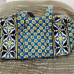 Vera Bradley Little Betsy Shoulder Tote Handbag Purse Riviera Blue pattern