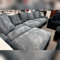 Dark Gray Corduroy modular 4 Pc livingroom sofa set