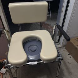  Arm Commode with Padded Seat and Backrest, Durable Toilet Chair