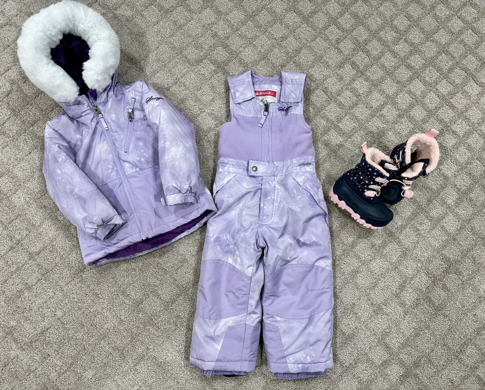 Toddler Girls Snow Suit (3T) and Snow Boots (7/8)