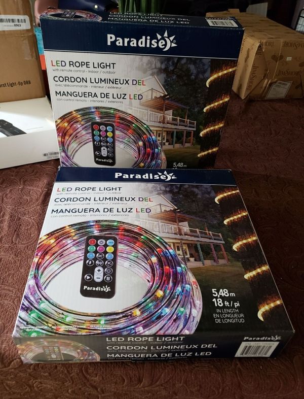 NEW PARADISE LED ROPE LIGHT 18 FT IN W/REMOTE CONTROL, 8 COLOR OPTION