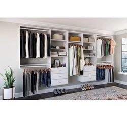 Easy Track 10.09-ft to 12.09-ft W x 6-ft H White Solid Shelving Wood Closet System